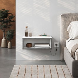 Hanah Home Brik Mesita de noche Blanca y Gris Retro con LED